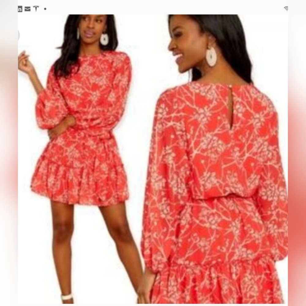Flying Tomato Mini Dress Womens S Red Floral Romantic Cottagecore Boho  Ruffle